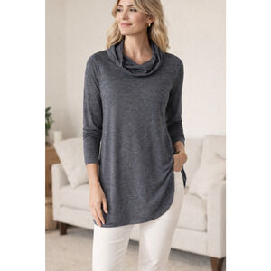 LIFE INTEGRITY EARTH Women's MEDIUM Tunic Top Dress Turtleneck Long Sleeves GRAY
